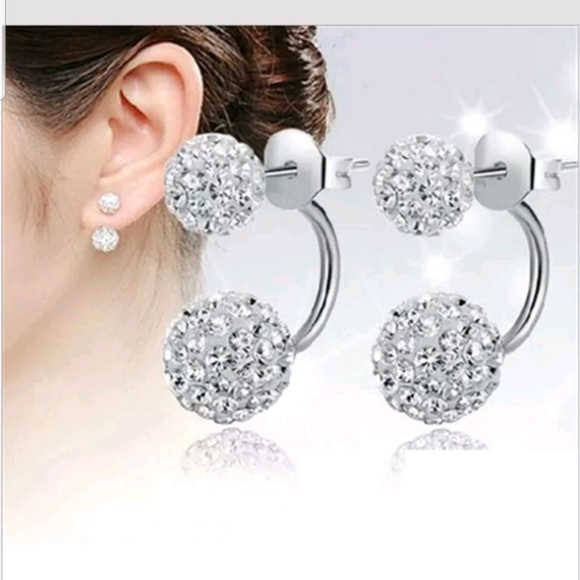 NIB Double glittering rhinestone ball earrings - Picture 3 of 4